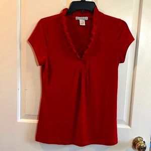 Vintage Susie Wine/Red V-neck Ruffled Blouse. Size Medium.